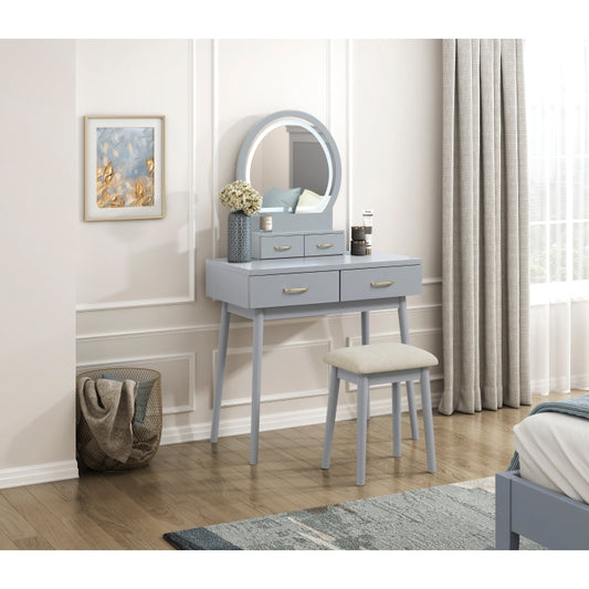 4565GY Vanity Dresser with Mirror and Stool