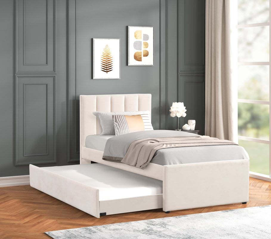 Beige Twin Platform Bed w/ Trundle