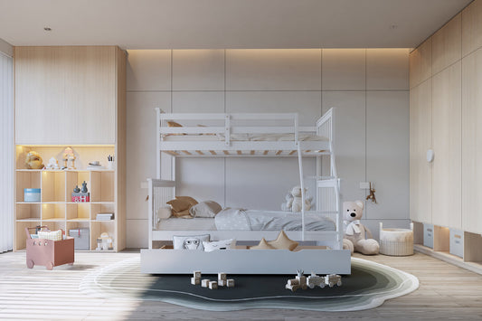 Twin/Full Bunk Bed w/Twin Trundle White