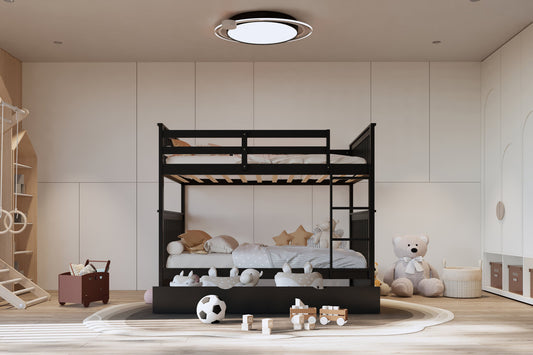 Twin/Full Bunk Bed w/Twin Trundle Black