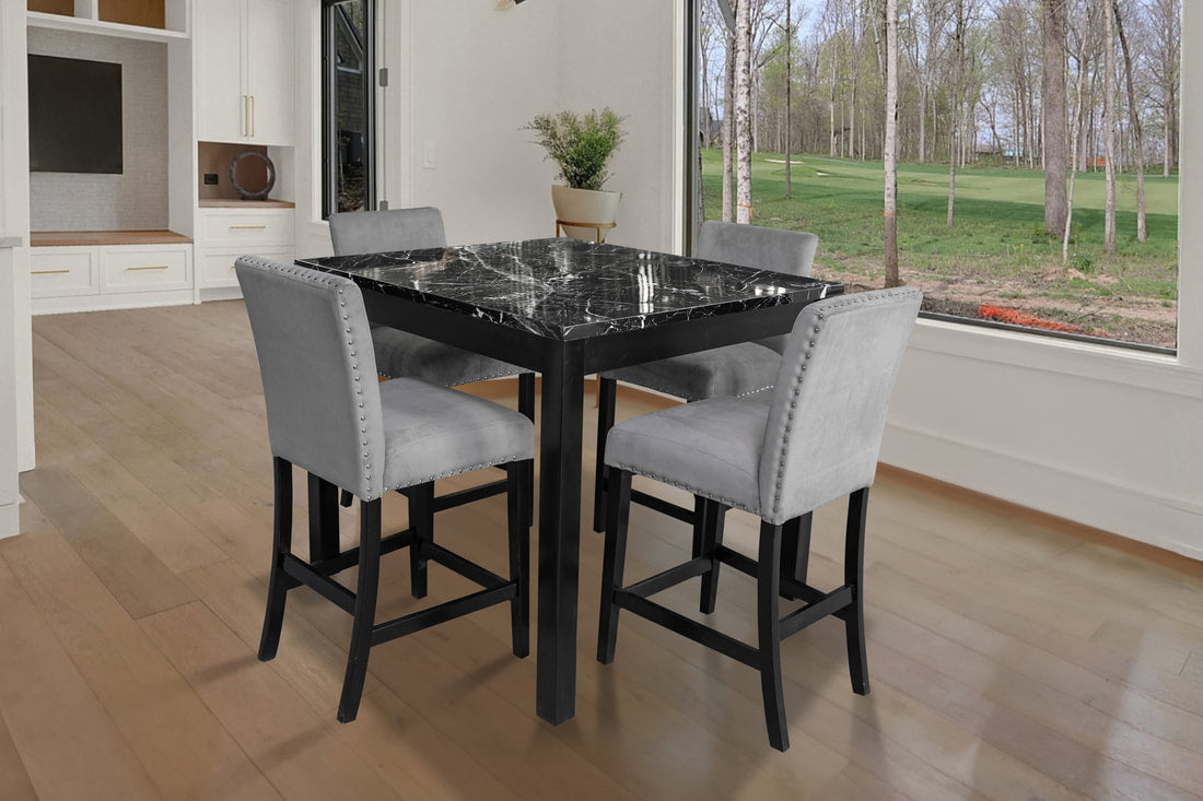 Dior Oynx Gray - Pub Table + 4 Chair Set