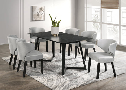 Hamilton ONYX Silver Black Dining Table + 6 Chair Set