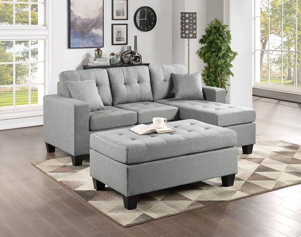 Naomi Light Grey Linen - Reversible Sectional & Ottoman