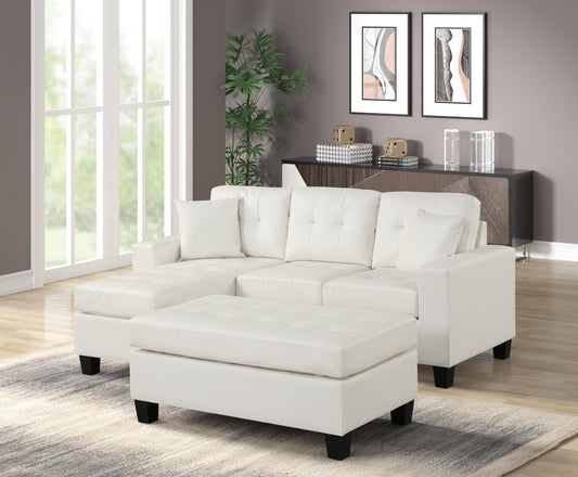 Naomi White PU - Reversible Sectional & Ottoman