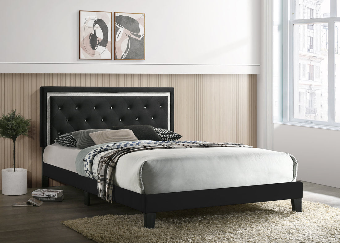 Passion Black Velvet Platform Bed - Queen, King