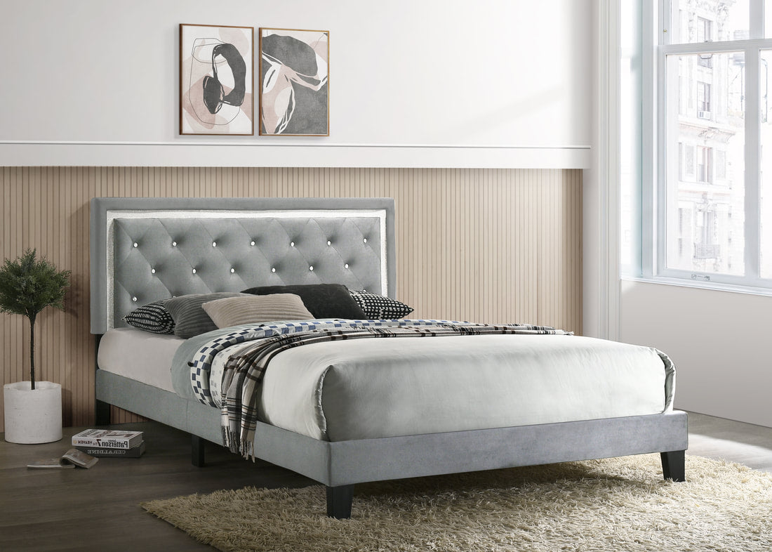 Passion Grey Velvet Platform Bed